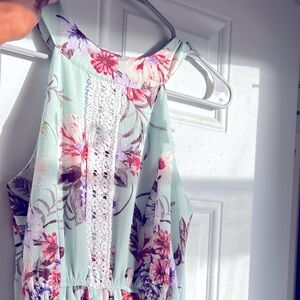 Floral high-low jumpsuit with flared A-line veil